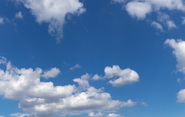 Naklejka na ściany i meble Blue sky with white clouds panorama, creative copy space, horizontal aspect