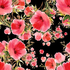  Seamless pattern watercolor flower bouquets