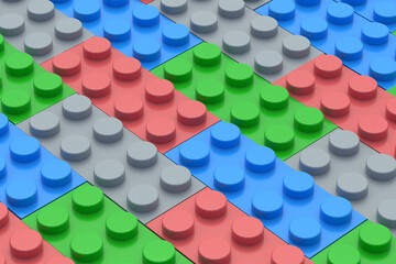 Colorful plastic toy blocks. Rectangular shape constructor for development child. Bricks for education in preschool. Parts for constructor. 3d rendering