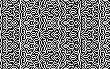 Black white geometric texture with doodling style pattern. Ethnic background for design decoration, wallpaper, textile, coloring book.