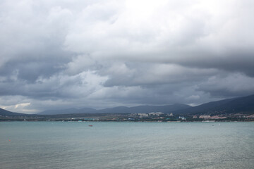 View of the sea, mountains and clouds