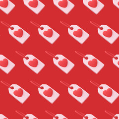 Seamless pattern Red Heart tag icon isolated on cute background. Love symbol. Valentine day symbol. Minimal creative concept. 3d illustration 3D render