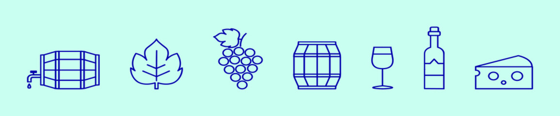 set of wine cartoon icon design template with various models. vector illustration isolated on blue background