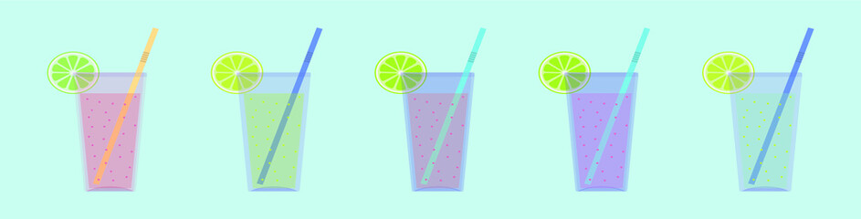 set of fresh drinks cartoon icon design template with various models. vector illustration isolated on blue background