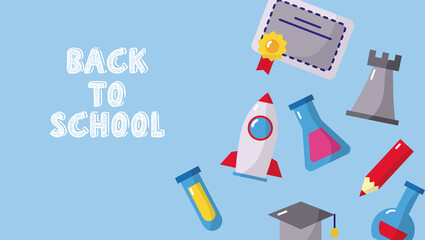 bundle of eight back to school set icons and lettering
