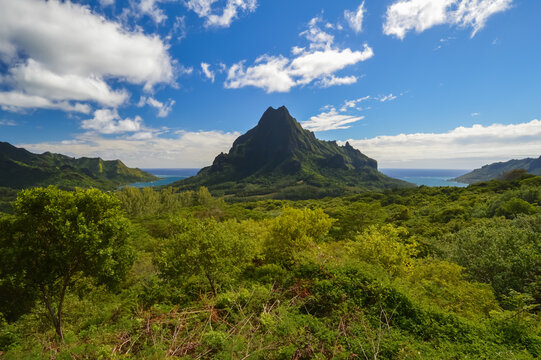 Mont Rotui (899m, 2949ft) between Opunohu bay and Cook's bay. Mo'orea, French Polynesia