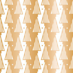 Vector white gold Christmas trees seamless pattern