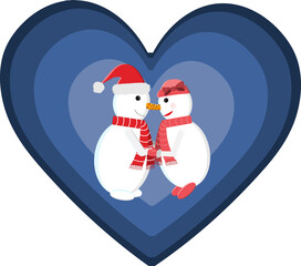 Snowmen in love - vector illustration for Valentine's day.
