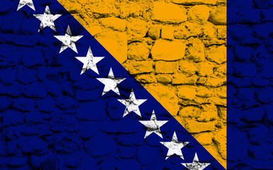Flag of Bosnia and Herzegovina on stone wall