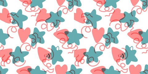 Seamless pattern with hearts. Background for Valentine's Day. Romantic seamless pattern. Falling in love and romance. Bright colors. Positive mood