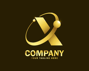 luxury gold letter X orbit logo design template
