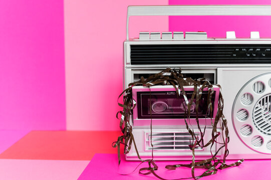 Damaged audio tape in tape player