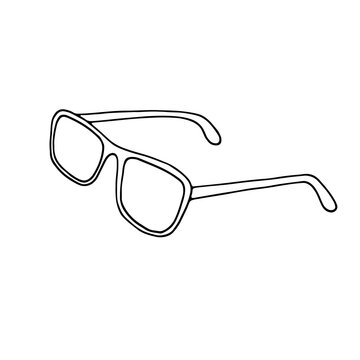 Glasses Doodle Icon. Hand Drawn Outline Illustration With Black Glasses On White Background. Linear Art. Vector Illustration.