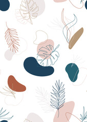 Minimal contemporary foliage with organic shapes. Vector seamless pattern