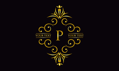 Premium monogram design with letter P. Exquisite gold logo on a dark background for a symbol of business, restaurant, boutique, hotel, jewelry, invitations, menus, labels, fashion.