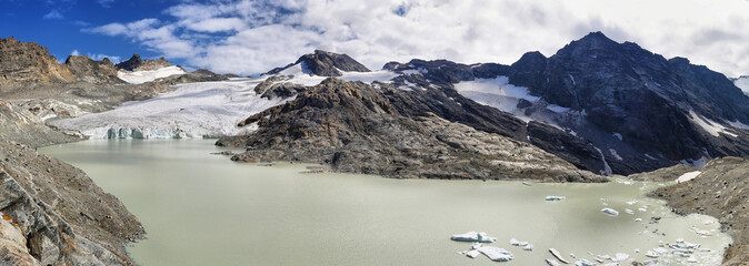 Glacier du Grand Mean and lake above the cirque des Evettes in vanoise national park, France