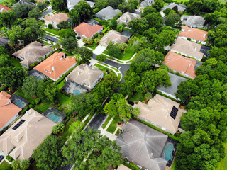 Fototapeta na wymiar Aerial view of suburban neighborhood and real estate in Lake Mary, Florida