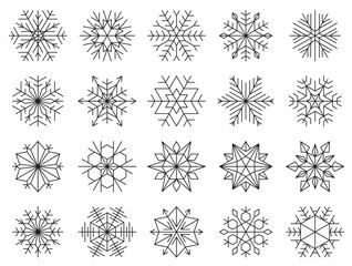 Vector illustration set of black winter snowflakes isolated