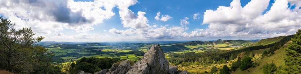 Panoramic view from Pferdskopf mountain in Rhoen on summer day