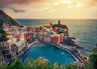 Fototapeta na wymiar Vernazza village in Cinque Terre of Liguria, Italy