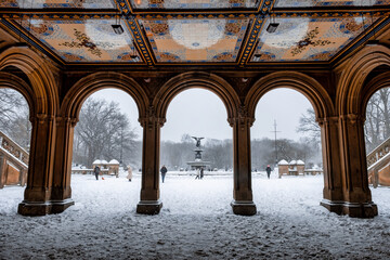 New York City - USA - Dec 17 2020: Winter Morning Snow Storm Hits Central Park New York City