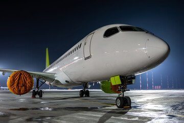 Modern passenger jet plane on the night airport apron