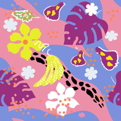 Naklejka na ściany i meble Seamless pattern colorful tropical exotic.Vector illustration for textile,paper, wallpaper,card