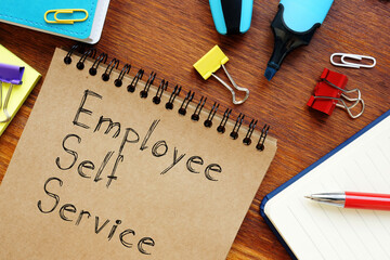 Employee Self-Service ESS is shown on the business photo using the text