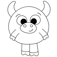 Cute cartoon bull in black and white