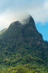 Mount Santubong, located in the north of the capital of Sarawak Kuching in the Malaysian state of Sarawak on Borneo. The mountain is 810m high and not easy to walk