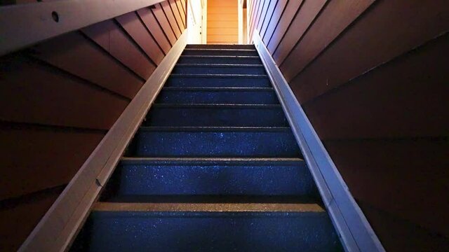 Stairs in a wood building, tilt up, ancient architecture