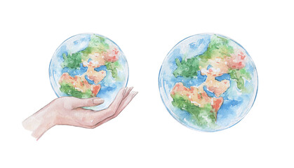 hand holding planet watercolor art