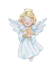little angel with a star watercolor art