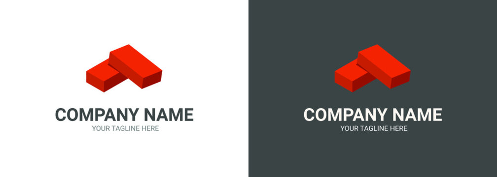 Isometric illustration of two new red bricks. Creative icon concept for a construction or trading company. Modern vector logo template isolated on white and black background. Flat style. 3D.