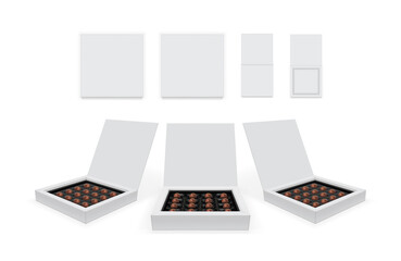 square box with chocolates isolated on white background vector mock up