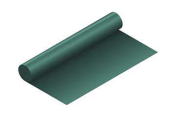 Vector illustration rubber roofing membrane, EPDM or roofing felt  isolated on white background. Roll of black roof coating or bitumen isometric vector icon. Tar paper icon in flat style. 3D. 