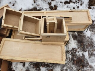 wooden box in a snow