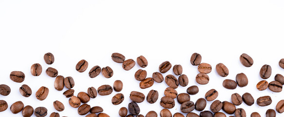 Roasted coffee beans on white background	