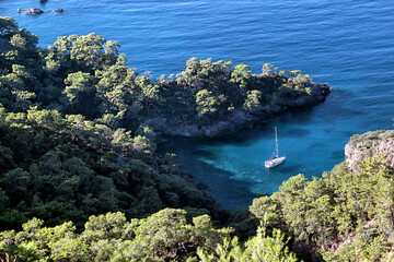 View of the bays of the Mediterranean Sea from the Lycian Way in Turkey.