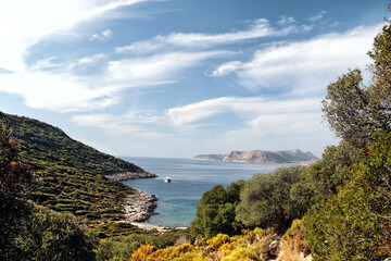 View of the bays of the Mediterranean Sea from the Lycian Way in Turkey.
