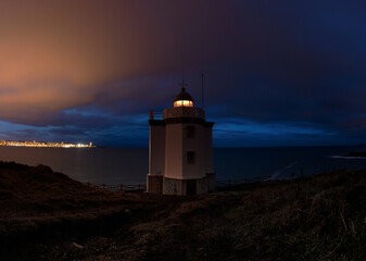 Panoramic of Golfo Artabro in Galicia during the blue hour. 
