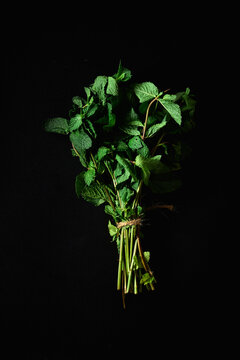 A bunch of fresh mint on black background