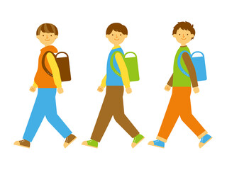 歩く小学生の男の子 セット