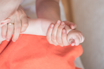 Fingers massage for newborn baby for speech development. This tactile gymnastics contributes to flow of impulses to brain. Develops attention, memory, coordination, development of speech, creativity.