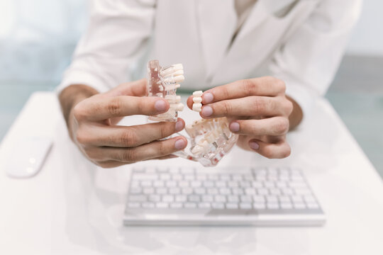 Dentist's hands with a dental fantome