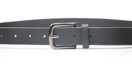 black leather belt on white background