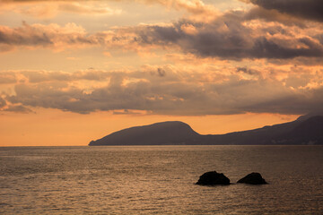 Naklejka na ściany i meble Beautiful view of the sea, rocks, clouds in the Republic of Crimea