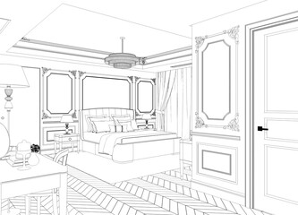 interior contour visualization, 3D illustration, sketch, outline
