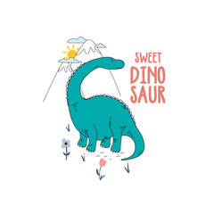 dinosaur wildlife flower bush leaf mountain cloud sun shine forest tee illustration art vector