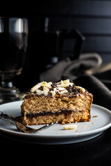 Sweet chocolate pie. Cake with chocolate sprinkles.